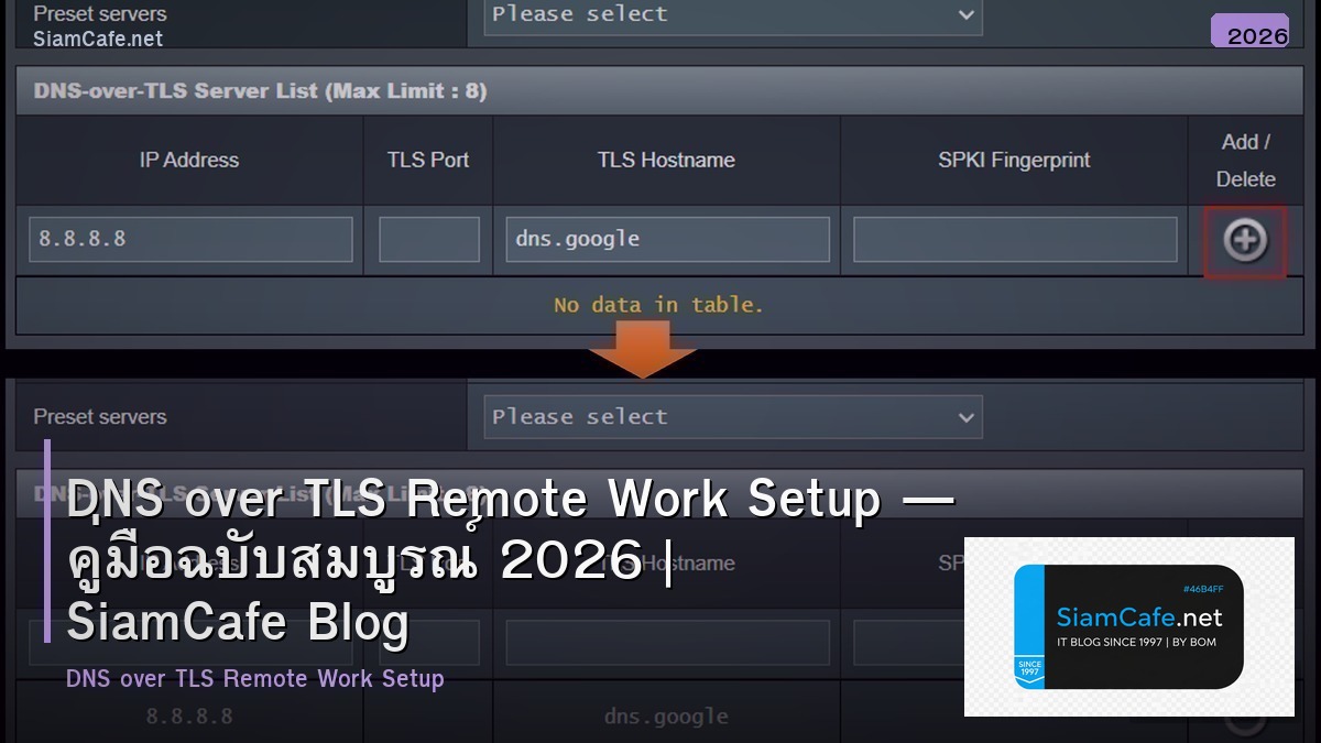DNS over TLS Remote Work Setup — คู่มือฉบับสมบูรณ์ 2026 | SiamCafe Blog