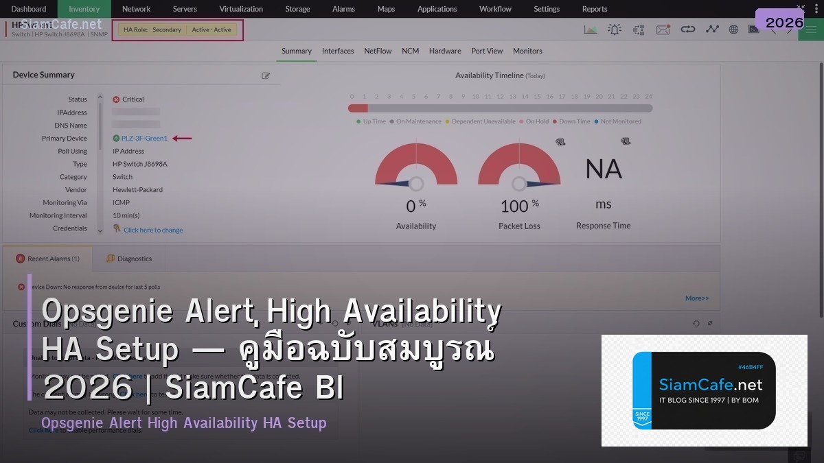 Opsgenie Alert High Availability HA Setup — คู่มือฉบับสมบูรณ์ 2026 | SiamCafe Blog